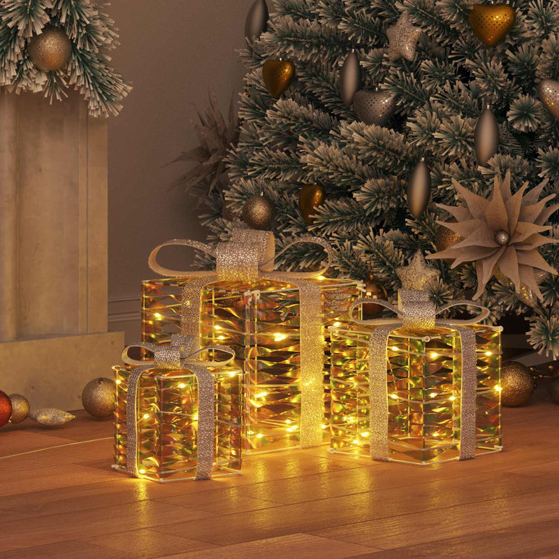 Load image into Gallery viewer, Vidaxl cadeau doos met 60 led 3 pcs warmwit 20 x 20 x 20 cm pet
