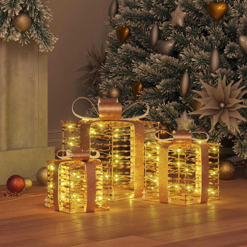 Load image into Gallery viewer, Vidaxl cadeau doos met 60 led 3 pcs warmwit 20 x 20 x 20 cm pet

