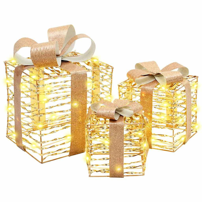 Load image into Gallery viewer, Vidaxl cadeau doos met 60 led 3 pcs warmwit 20 x 20 x 20 cm pet
