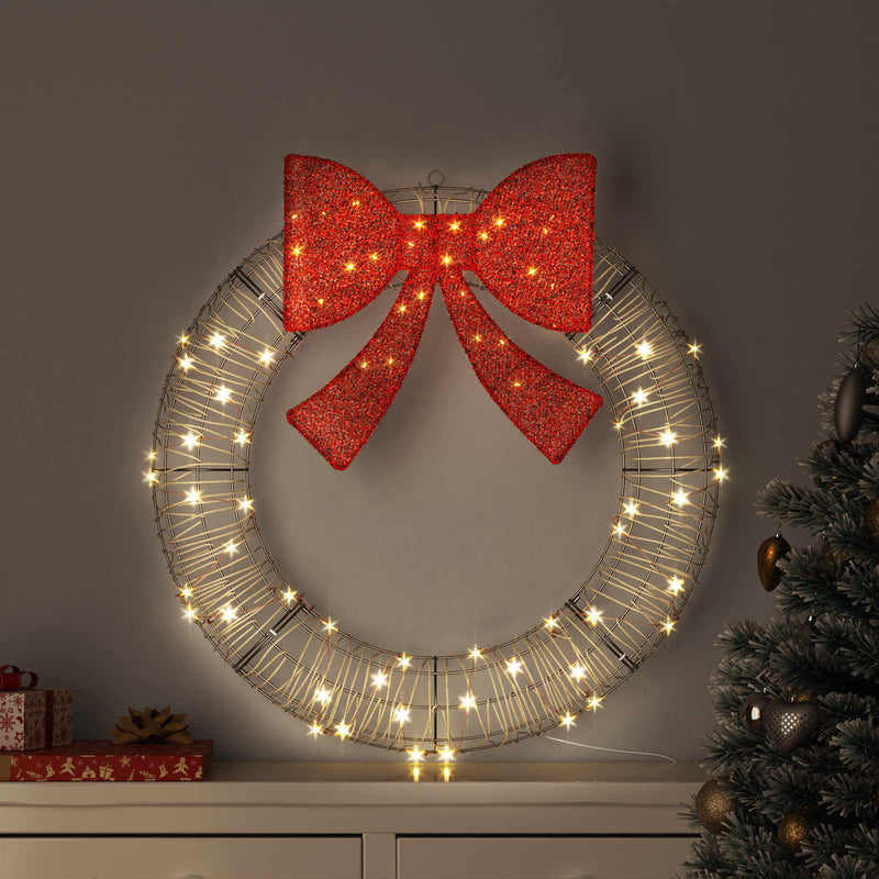 Load image into Gallery viewer, Vidaxl krans met 80 led warmwit 91 x 91 x 9 cm rattan

