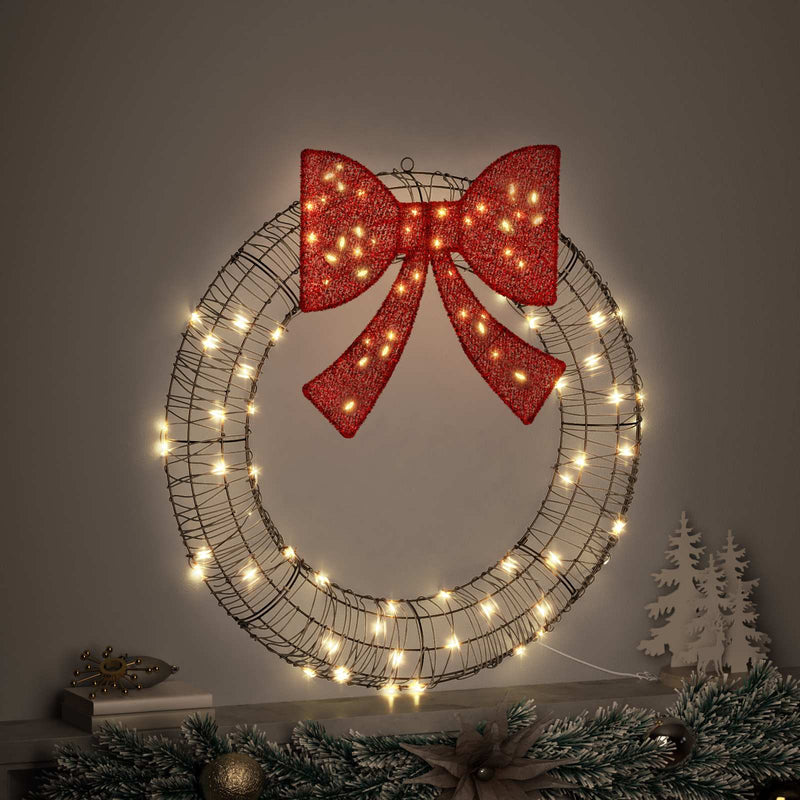 Load image into Gallery viewer, Vidaxl krans met 80 led warmwit 91 x 91 x 9 cm rattan
