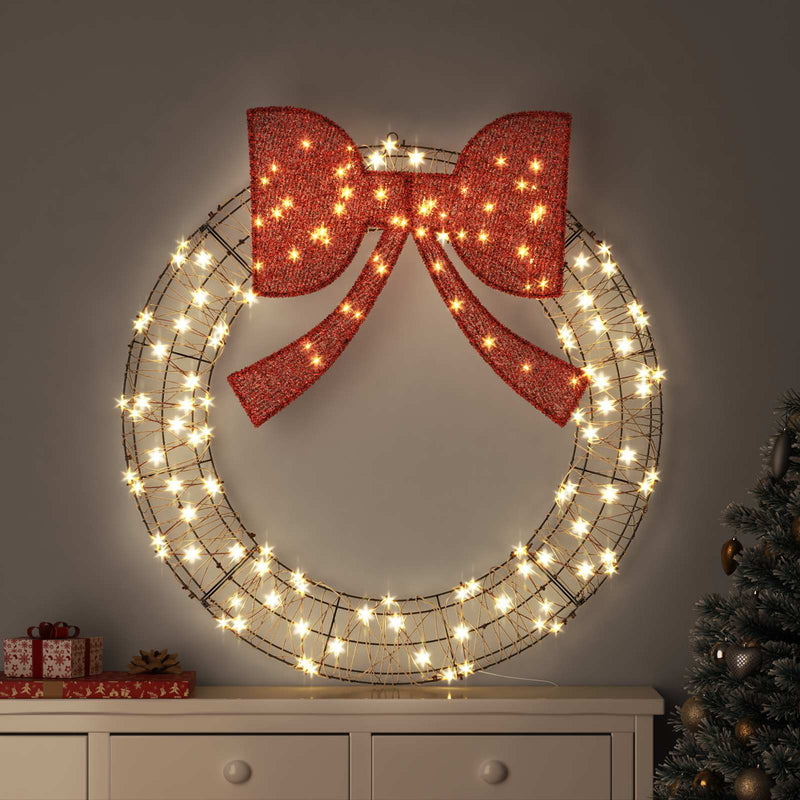 Load image into Gallery viewer, Vidaxl krans met 150 led warmwit 121 x 121 x 10 cm rattan
