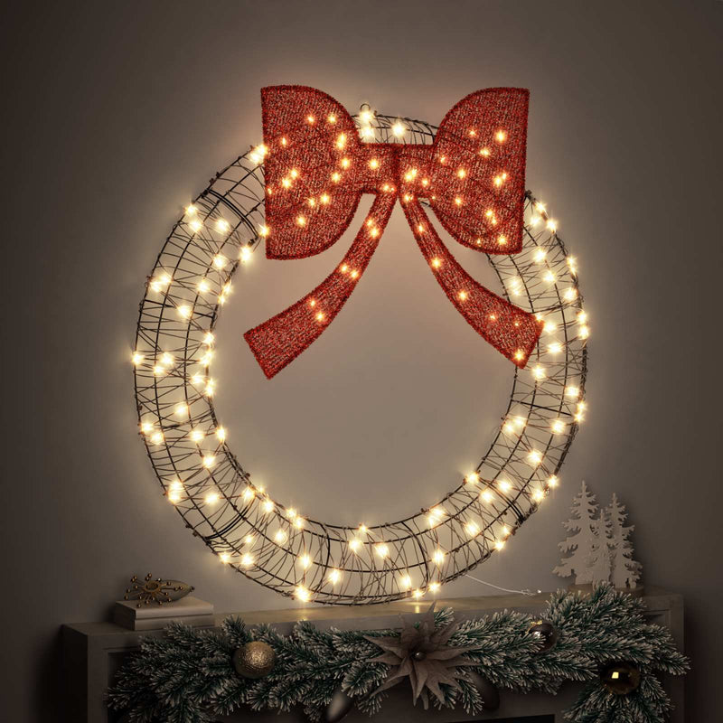 Load image into Gallery viewer, Vidaxl krans met 150 led warmwit 121 x 121 x 10 cm rattan
