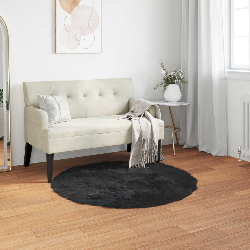 Load image into Gallery viewer, Vidaxl nep schapenvacht tapijt tafalla zwart ø 120 cm polyester
