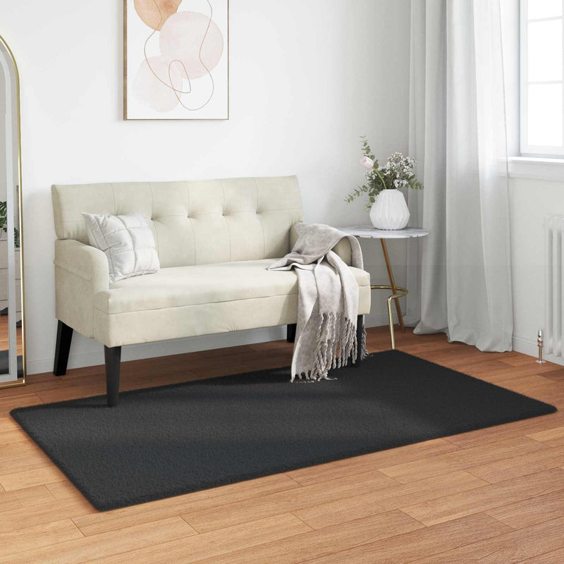 Load image into Gallery viewer, Vidaxl nep konijnenbont tapijt olite zwart 60 x 110 cm polyester
