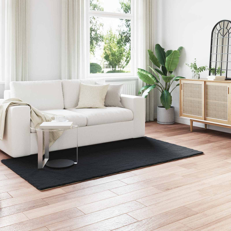 Load image into Gallery viewer, Vidaxl nep konijnenbont tapijt olite zwart 80 x 200 cm polyester
