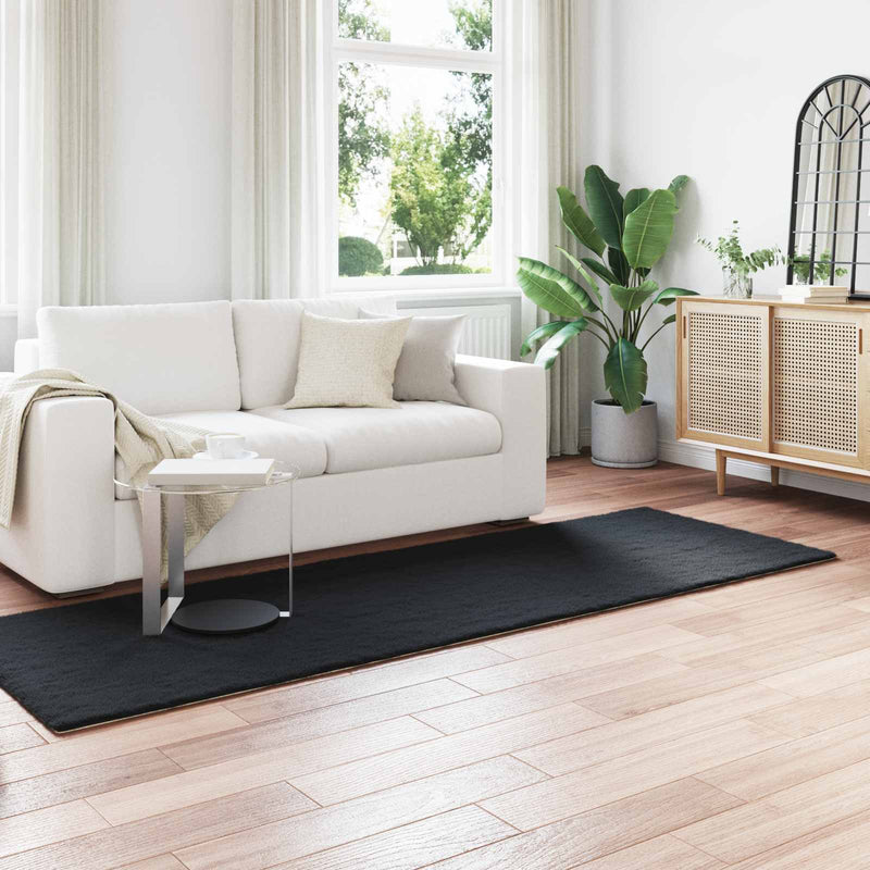 Load image into Gallery viewer, Vidaxl nep konijnenbont tapijt olite zwart 80 x 250 cm polyester
