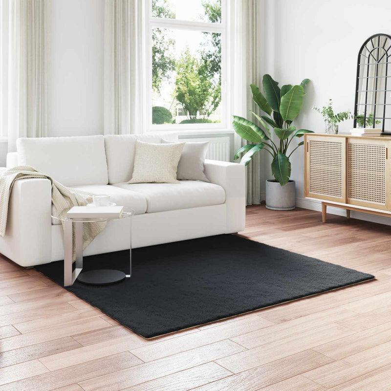Load image into Gallery viewer, Vidaxl nep konijnenbont tapijt olite zwart 160 x 160 cm polyester
