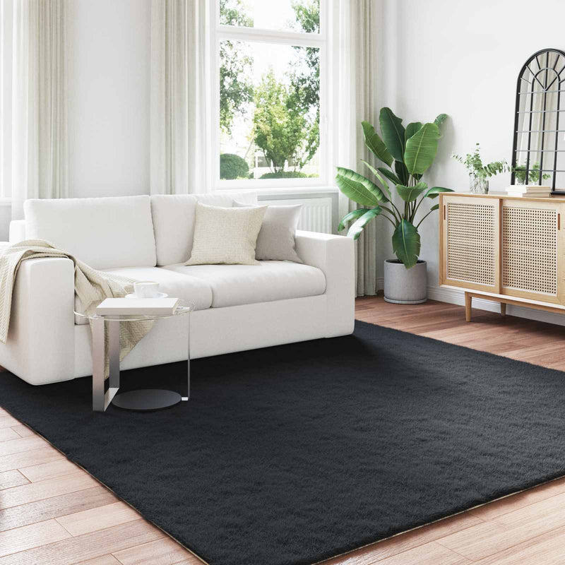 Load image into Gallery viewer, Vidaxl nep konijnenbont tapijt olite zwart 240 x 240 cm polyester

