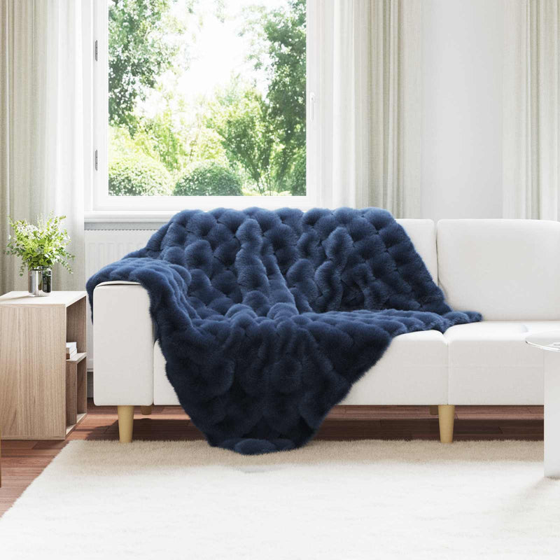 Load image into Gallery viewer, Vidaxl neppels konijnenbont deken olite marineblauw 130 x 150 cm
