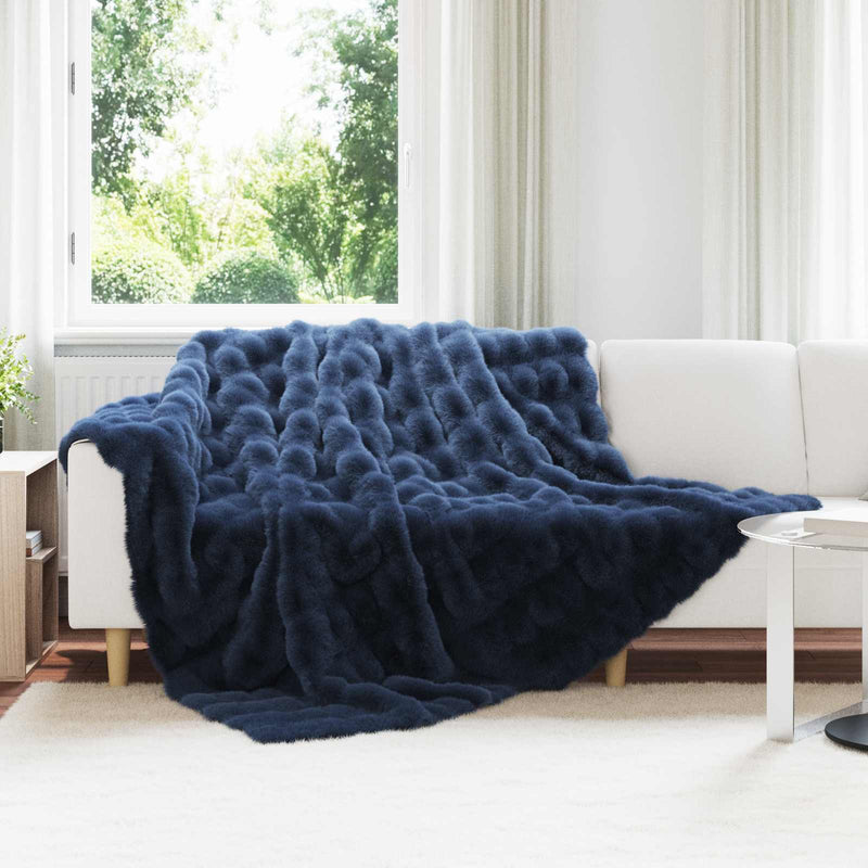 Load image into Gallery viewer, Vidaxl neppels konijnenbont deken olite marineblauw 240 x 270 cm

