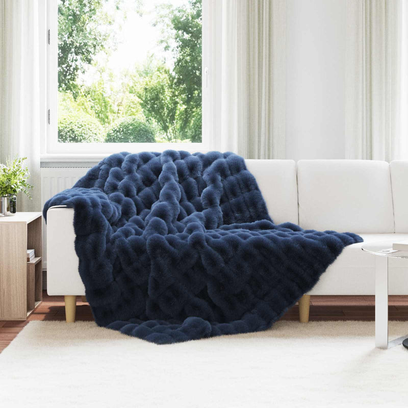 Load image into Gallery viewer, Vidaxl neppels konijnenbont deken olite 4 pcs marineblauw 150 x 220 cm
