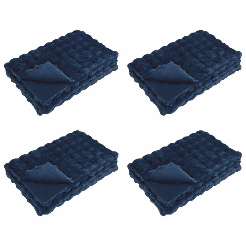 Load image into Gallery viewer, Vidaxl neppels konijnenbont deken olite 4 pcs marineblauw 220 x 240 cm
