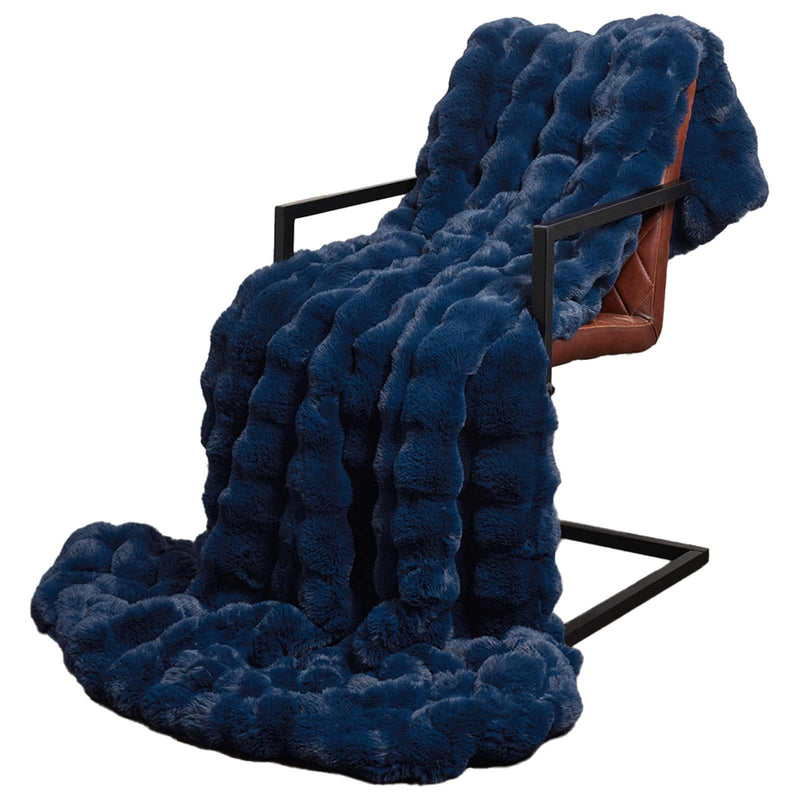 Load image into Gallery viewer, Vidaxl neppels konijnenbont deken olite 4 pcs marineblauw 240 x 270 cm
