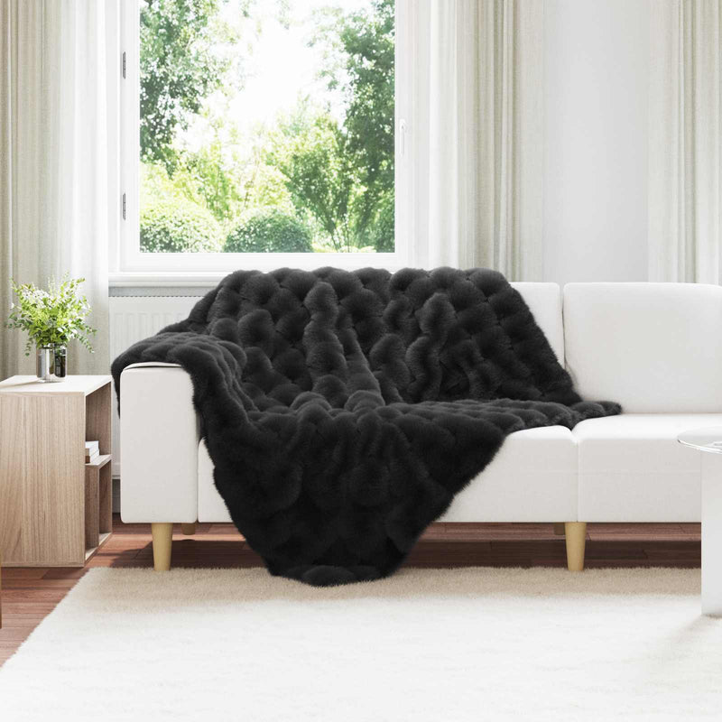 Load image into Gallery viewer, Vidaxl neppels konijnenbont deken olite 4 pcs zwart 130 x 150 cm
