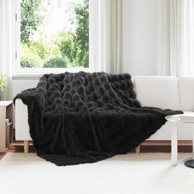 Load image into Gallery viewer, Vidaxl neppels konijnenbont deken olite 4 pcs zwart 240 x 270 cm

