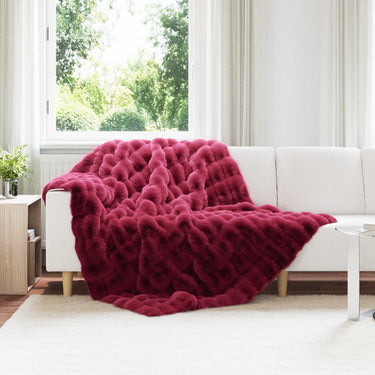 Vidaxl neppels konijnenbont deken olite 4 pcs bordeaux rood polyester