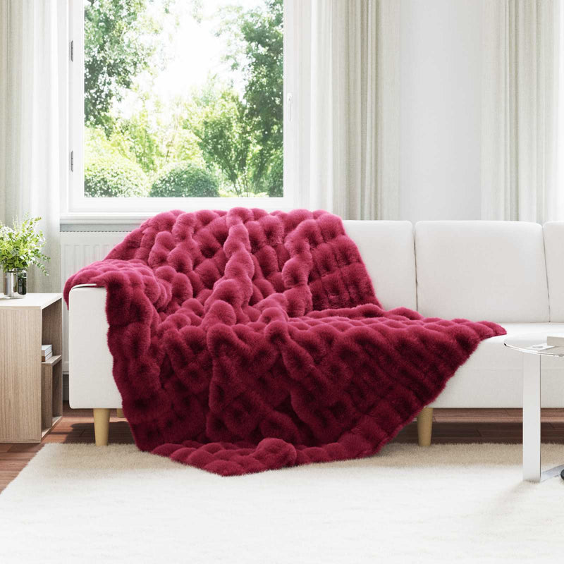 Load image into Gallery viewer, Vidaxl neppels konijnenbont deken olite 4 pcs bordeaux rood polyester
