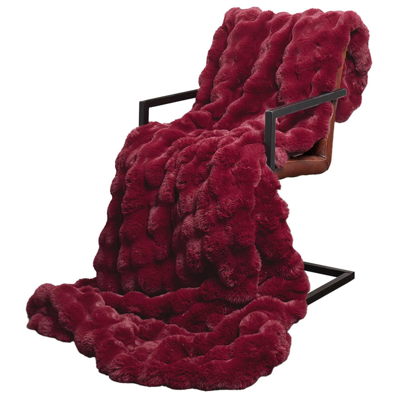 Load image into Gallery viewer, Vidaxl neppels konijnenbont deken olite 4 pcs bordeaux rood polyester
