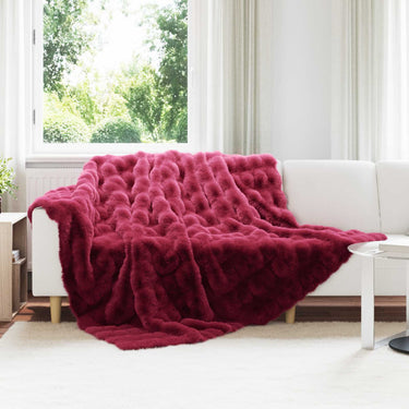 Vidaxl neppels konijnenbont deken olite 4 pcs bordeaux rood polyester
