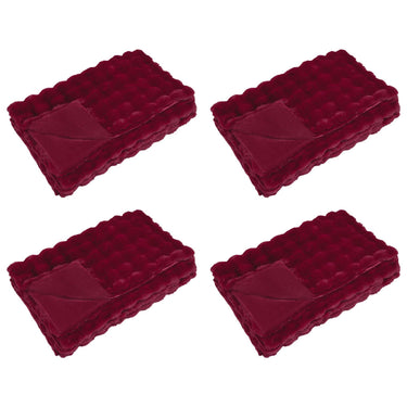 Vidaxl neppels konijnenbont deken olite 4 pcs bordeaux rood polyester