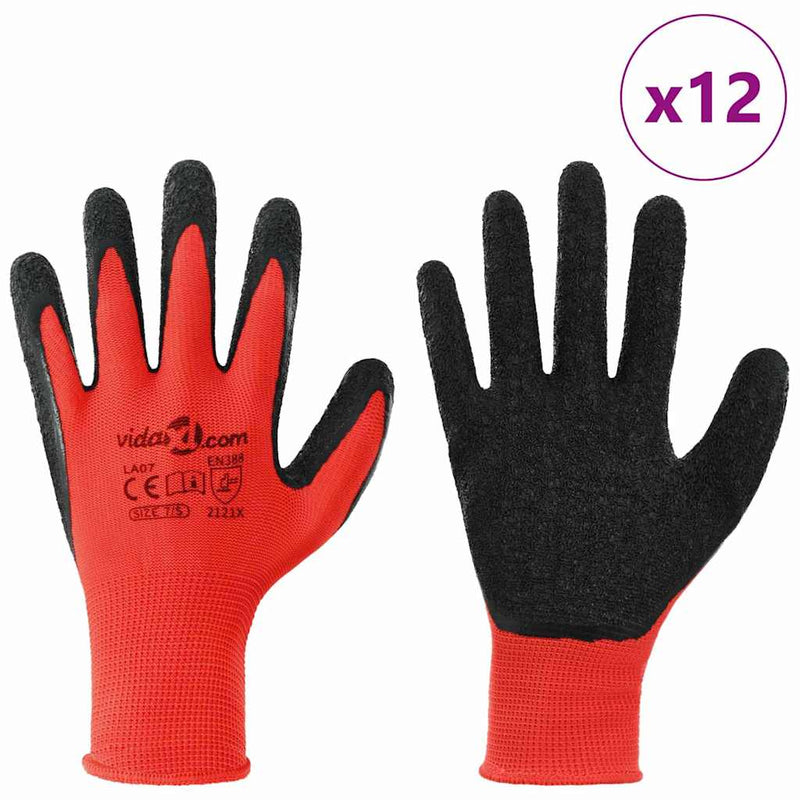Load image into Gallery viewer, Vidaxl werkhandschoenen 12 pcs rood en zwart 7 s latexcoating
