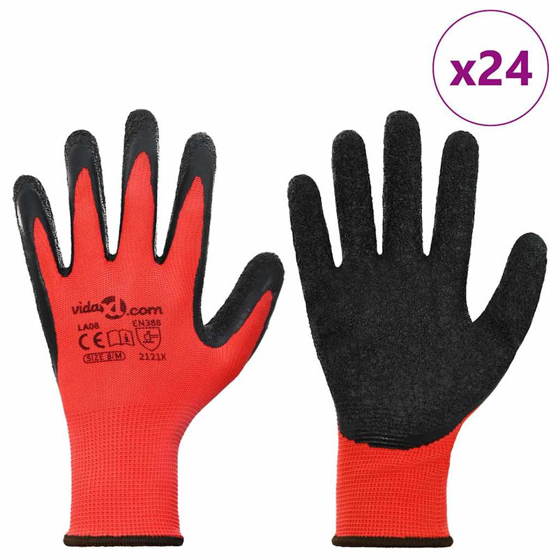 Load image into Gallery viewer, Vidaxl werkhandschoenen 24 pcs rood en zwart 8 m latexcoating
