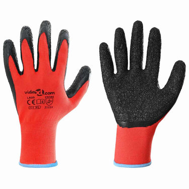 Vidaxl werkhandschoenen 24 pcs rood en zwart 9 l latexcoating