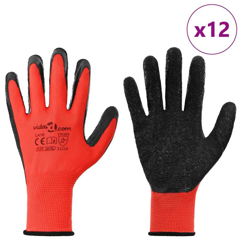 Load image into Gallery viewer, Vidaxl werkhandschoenen 12 pcs rood en zwart 10 xl latexcoating
