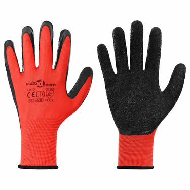 Vidaxl werkhandschoenen 24 pcs rood en zwart 10 xl latexcoating