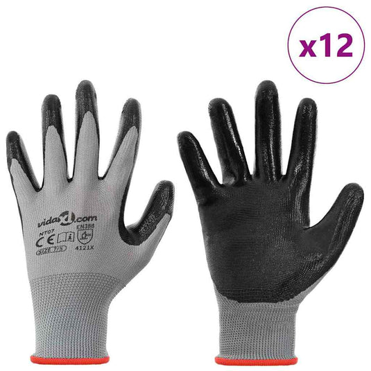 Vidaxl werkhandschoenen 12 pcs grijs en zwart 7 s polyester