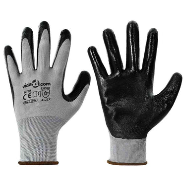 Vidaxl werkhandschoenen 12 pcs grijs en zwart 8 m polyester