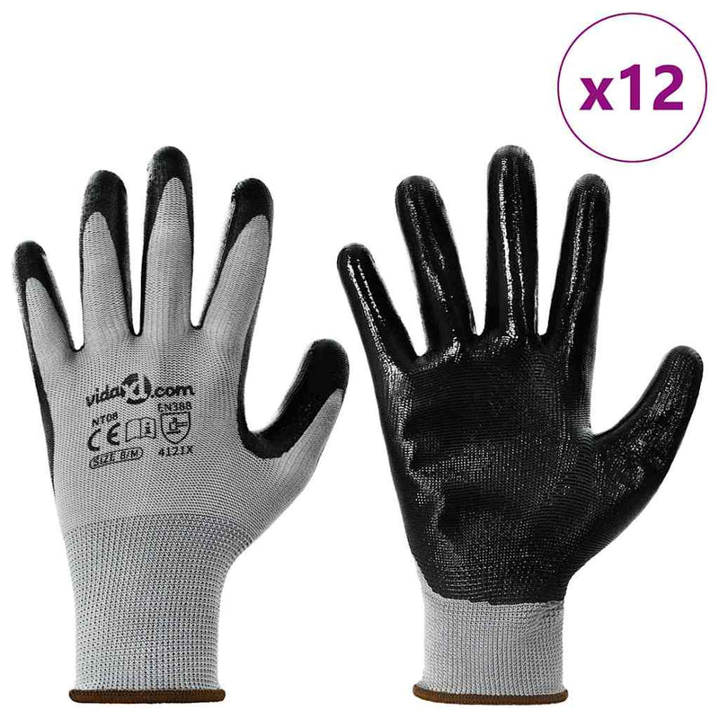 Load image into Gallery viewer, Vidaxl werkhandschoenen 12 pcs grijs en zwart 8 m polyester
