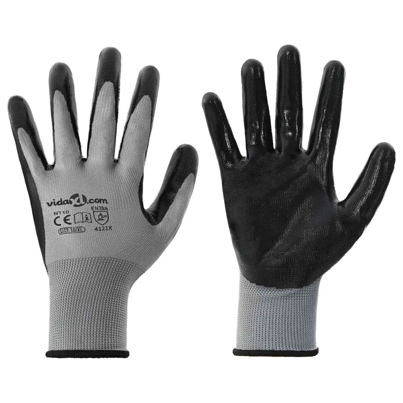 Load image into Gallery viewer, Vidaxl werkhandschoenen 24 pcs grijs en zwart 10 xl polyester
