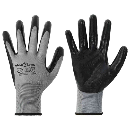 Vidaxl werkhandschoenen 24 pcs grijs en zwart 10 xl polyester