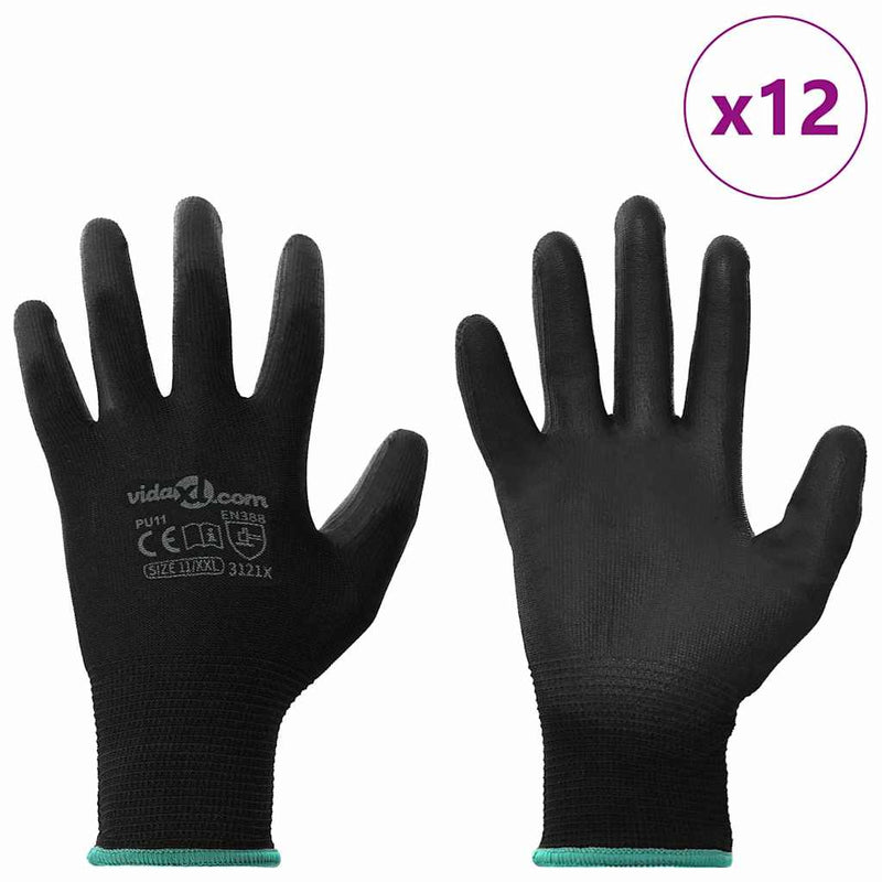 Load image into Gallery viewer, Vidaxl werkhandschoenen 12 pcs zwart 11 xxl polyester
