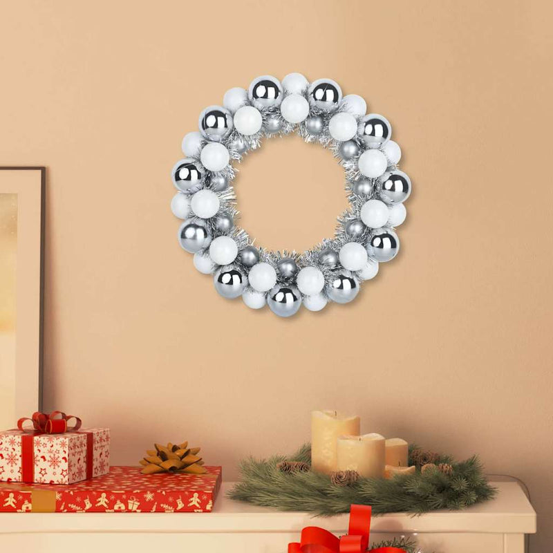 Load image into Gallery viewer, Vidaxl kerstbal kransen 2 pcs wit en zilver 33 x 33 x 7 cm polystyreen

