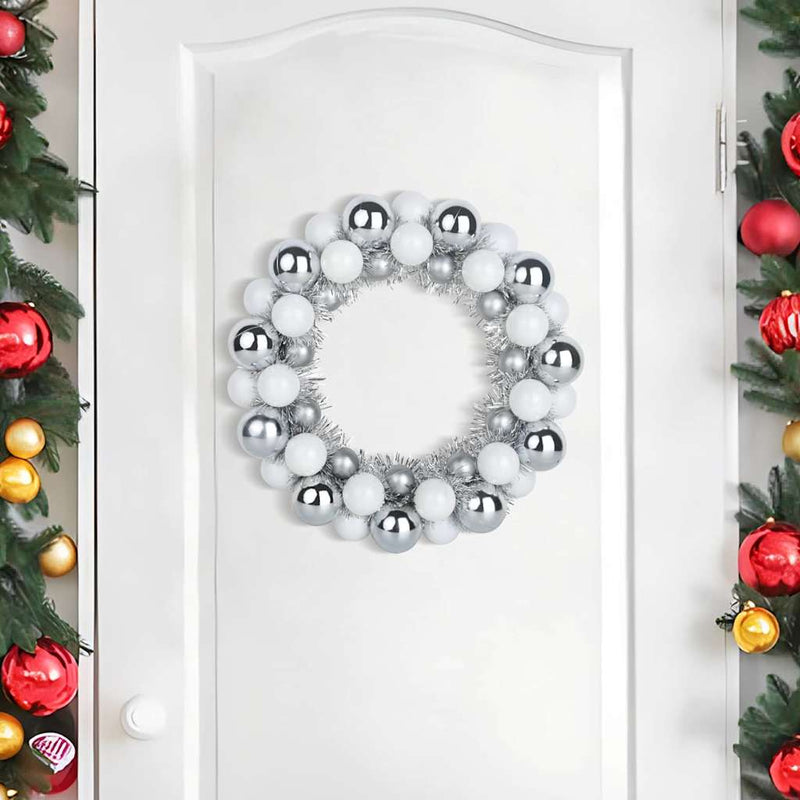 Load image into Gallery viewer, Vidaxl kerstbal kransen 2 pcs wit en zilver 33 x 33 x 7 cm polystyreen
