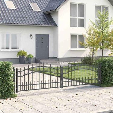 Vidaxl hekpoort met spear boven met slot grijs 305 x 75 cm staal