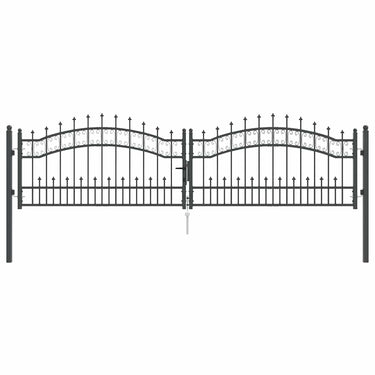 Vidaxl hekpoort met spear boven met slot grijs 305 x 75 cm staal