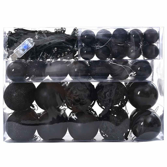 Vidaxl kerstbal set met 150 led 61 pcs zwart kunststof