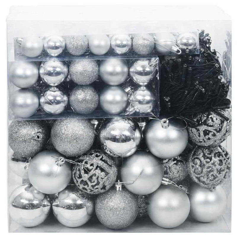 Load image into Gallery viewer, Vidaxl kerstbal set met 300 led 120 pcs zilver kunststof
