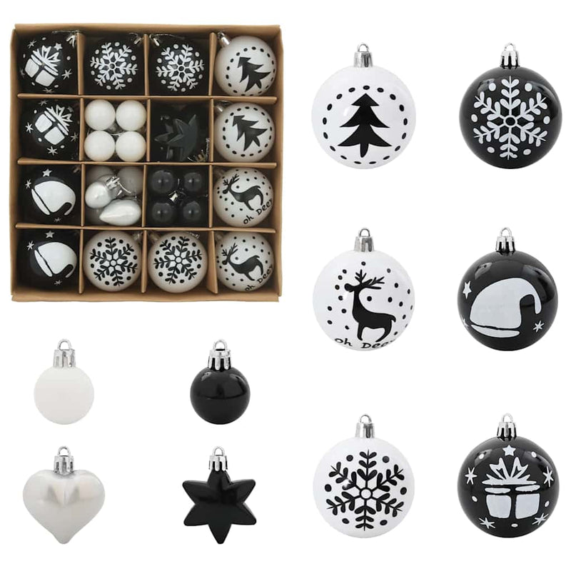 Load image into Gallery viewer, Vidaxl kerstbal set 40 pcs zwart en wit kunststof

