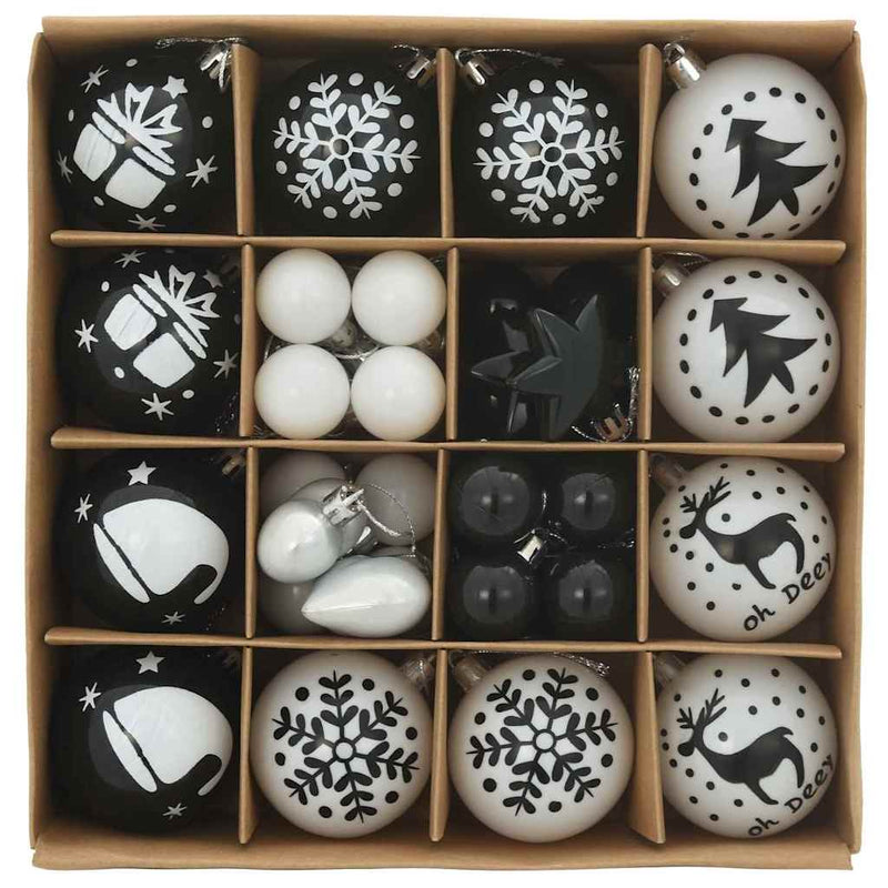 Load image into Gallery viewer, Vidaxl kerstbal set 40 pcs zwart en wit kunststof
