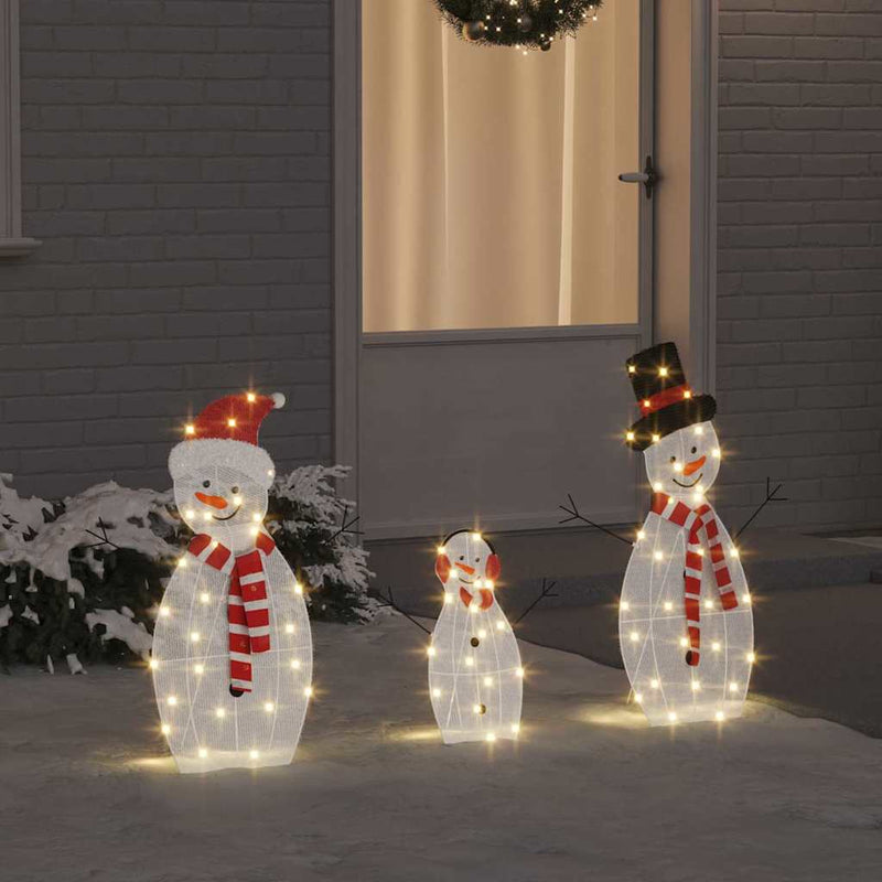 Load image into Gallery viewer, Vidaxl verlichte sneeuwpop familie 3 pcs warmwit polyester
