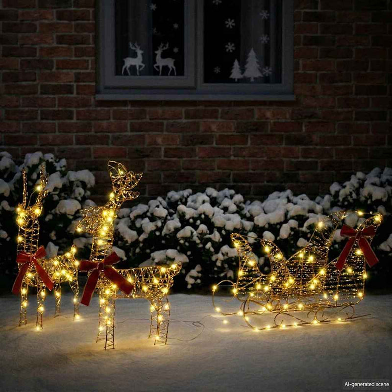 Load image into Gallery viewer, Vidaxl rendier trek slede met 160 led warmwit 30 x 12 x 55 cm pet
