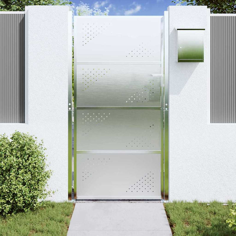 Load image into Gallery viewer, Vidaxl tuinpoort met slot zilver 96 x 180 cm roestvrij staal
