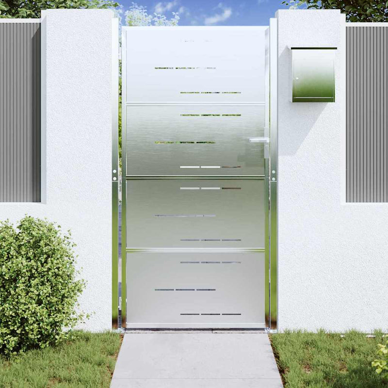 Load image into Gallery viewer, Vidaxl tuinpoort met slot zilver 96 x 200 cm roestvrij staal
