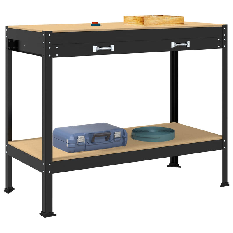 Load image into Gallery viewer, Vidaxl werkbanken met lade zwart 114 x 54 x 91 cm bewerkt hout

