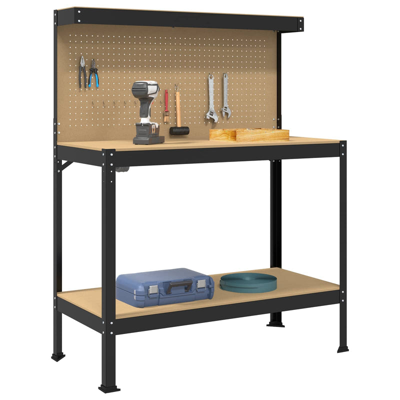 Load image into Gallery viewer, Vidaxl werkbanken met plank zwart 114 x 54 x 145 cm bewerkt hout
